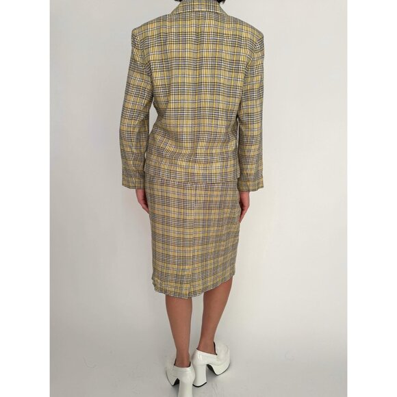 90s vintage yellow tartan plaid Clueless blazer pencil skirt matching suit set - Picture 4 of 9